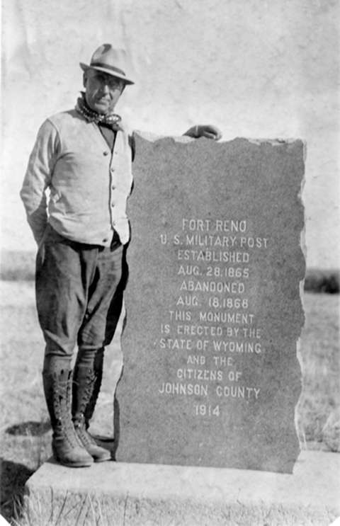 Casper history buff and Midwest Oil Company President Robert Ellison was one of the original members of the state’s new Historical Landmarks Commission when it was founded in 1927. Here, he stands at the site of Fort Reno in Johnson County east of Kaycee, Wyo.—the first property acquired by the new commission. Wyoming State Archives.