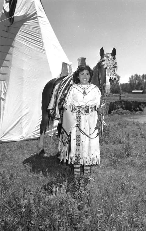 Inspired by this photograph of a radiant Lucy Yellowmule, Howard Sinclair conceived of an all-Indian beauty pageant as a means for improving Indian-white relations and celebrating Native cultures. Diers photo, THE Wyoming Room, SCFPL.