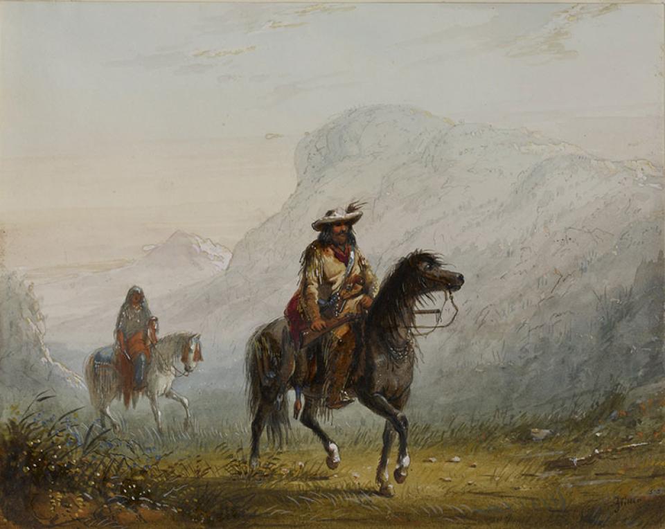 'Bourgeois W-----r and his Squaw,' by Alfred Jacob Miller. The trapper is fur brigade leader Joe Walker. Walters Art Musuem, Baltimore. 