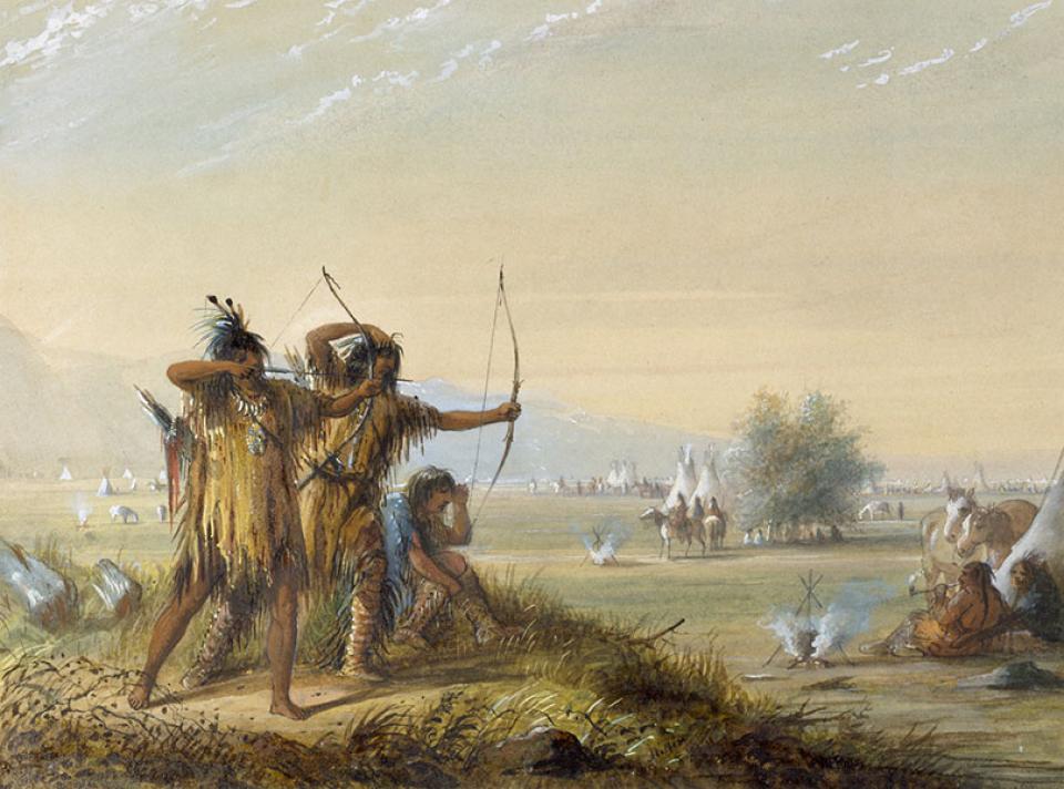 'Snake [Shoshone] Indians--Testing Bows,' by Alfred Jacob Miller. Walters Art Museum. 