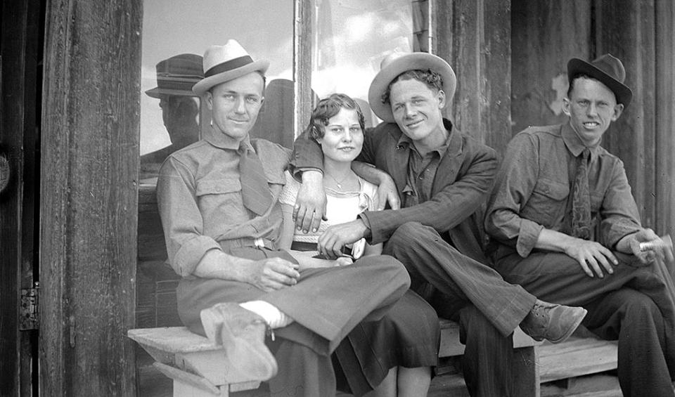 Vlasta Fisher and three friends from the CCC, Encampment, June 1933. Lora Nichols Collection, Grand Encampment Museum.