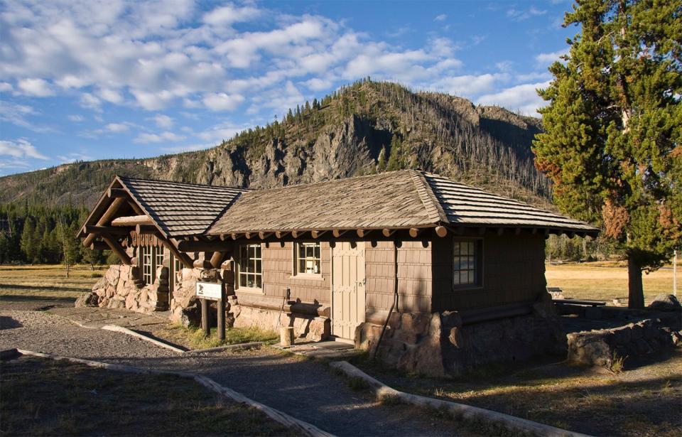 In the 1920s and '30s, architect Herbert Maier designed the small Yellowstone museums at Fishing Bridge, Norris Geyser Basin, and Madison Junction, shown here. Wikipedia.