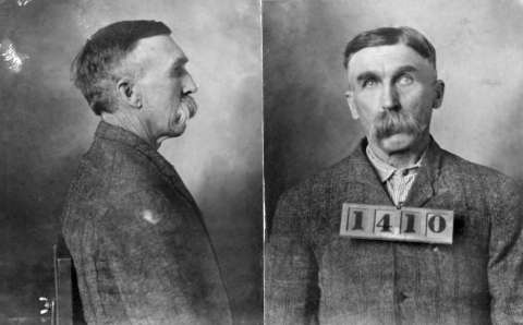 ohn "Posey" Ryan, aged 61, at the time he was imprisoned on a second-degree murder conviction for killing his wife, Mary Ellen Clouser Ryan and her daughter, Nellie, August 1909. Wyoming Frontier Prison.