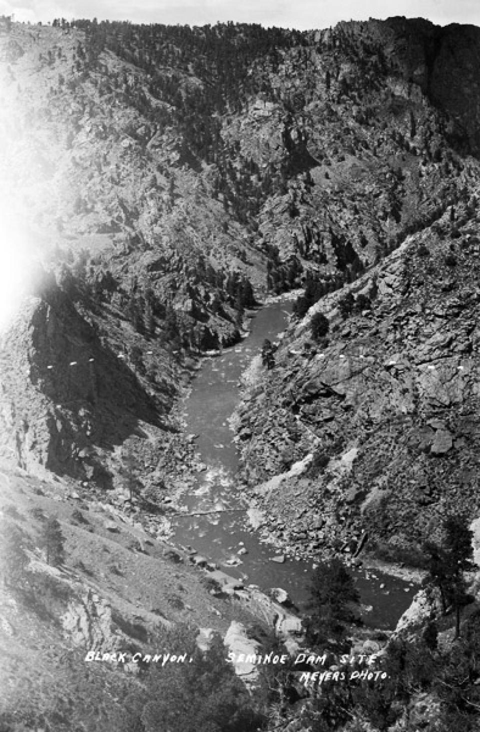 Black Canyon, site of Seminoe Dam, shown here in1935 before the dam was built. American Heritage Center.