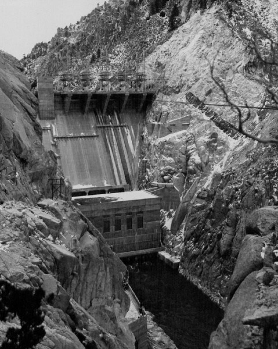 Kortes Dam about 1950, around the time it was completed. American Heritage Center.