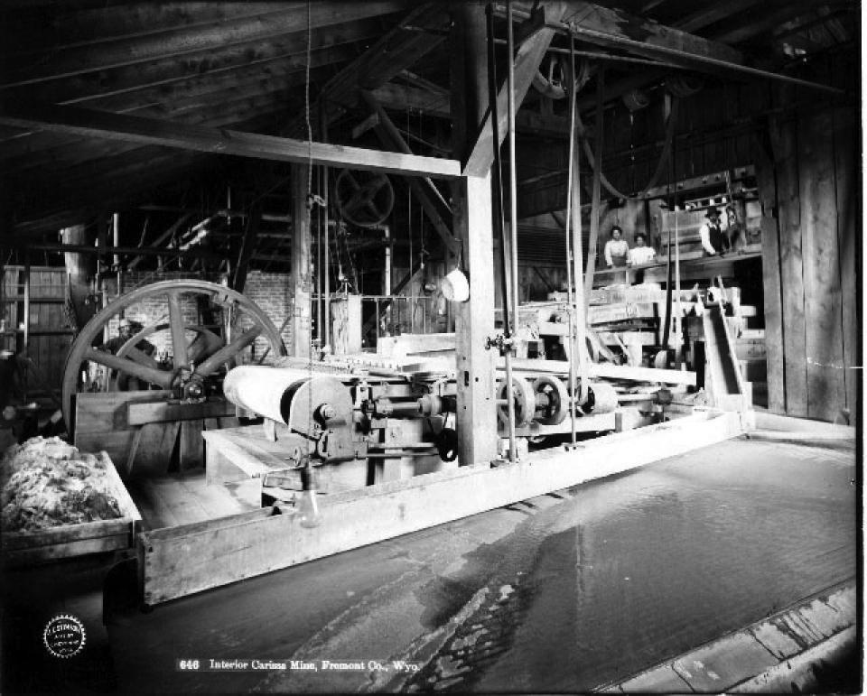 Stimson's subjects ranged from the pastoral to the highly industrial. This photo shows machinery at the Carissa gold mine, South Pass City, 1903. Wyoming State Archives.