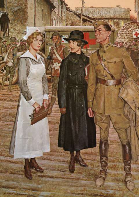 About 20,000 Red Cross nurses and 10,000 U.S. Army nurses, shown here in a magazine illustration from the time, served overseas in World War I. Wyoming Veterans Memorial Museum.