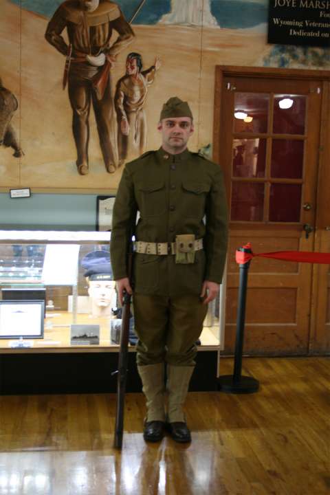 Doughboy reenactor Tristan Berkemeier in uniform. Wyoming Veterans Memorial Museum. 