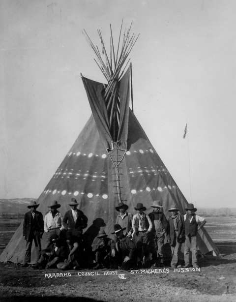 For a time, at least, a tipi served as a council house for the Arapaho at St. Michael’s Mission at Ethete. Charles Sproul photo, Riverton Museum