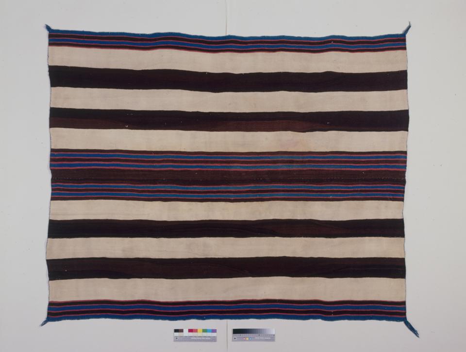 First-phase Navajo chief blanket, ca. 1840. This type of blanket is among the rarest of all known styles of Navajo weavings. Items like this help us understand trade networks from the Southwest to the Fort Laramie region.  NMAI, Smithsonian Institution, catalog number 8/8038. 