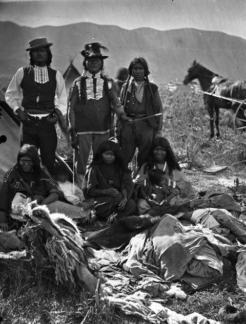 Russell most likely made this image of Shoshones in the late 1860s at the same time as the more distant view. Oakland Museum of California.
