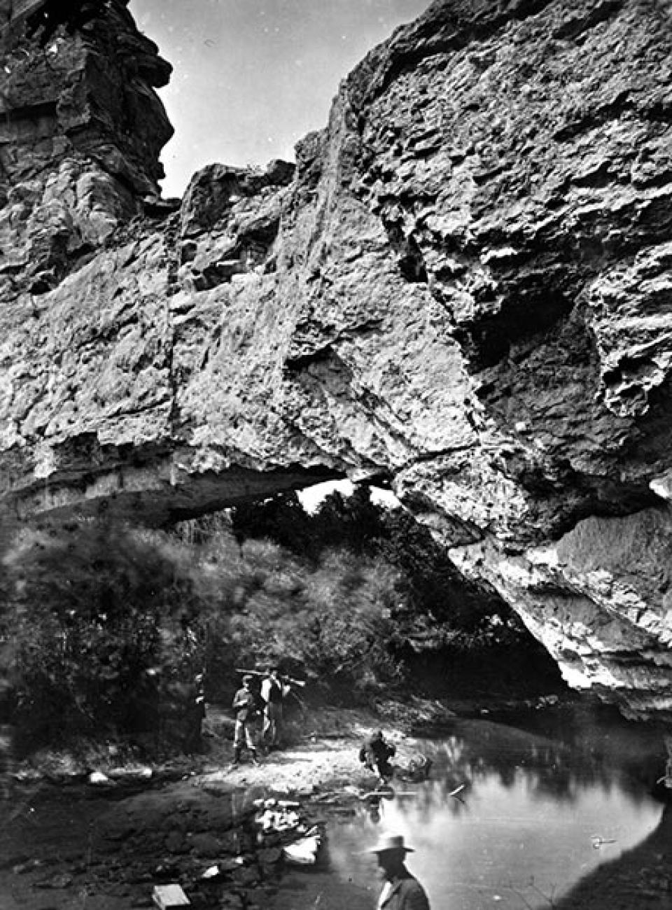 Members of the Hayden Survey at Natural Bridge near present Douglas, Wyo., 1870. William Henry Jackson. 