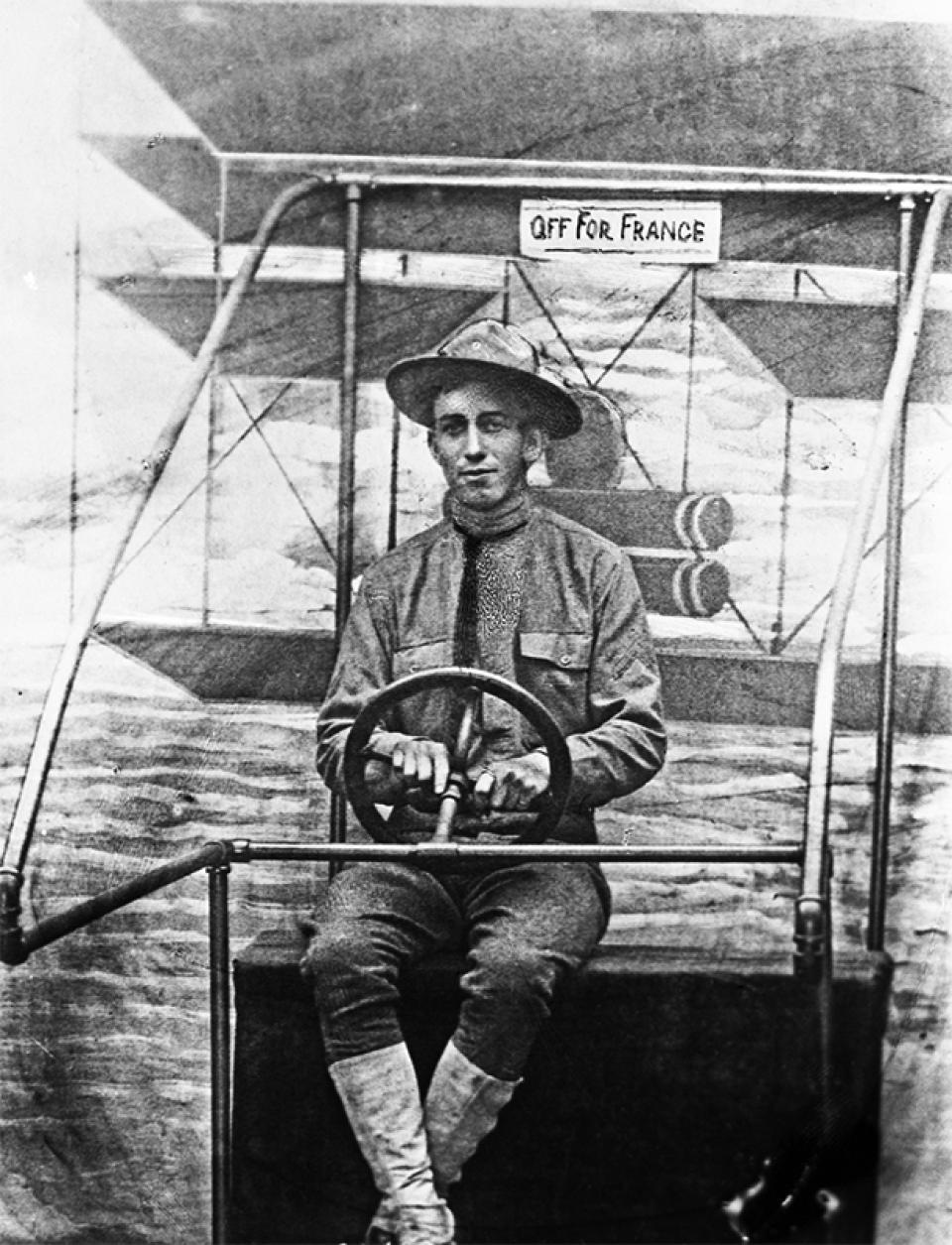 A soldier poses before a studio backdrop before leaving home, ca. 1918. Wyoming State Archives. 