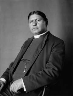 Sherman Coolidge, a Northern Arapaho who had been raised by whites, educated in the East and returned to the reservation as an Episcpal priest, spoke for the government’s position during negotiations for the land north of the Big Wind River. Wikipedia.