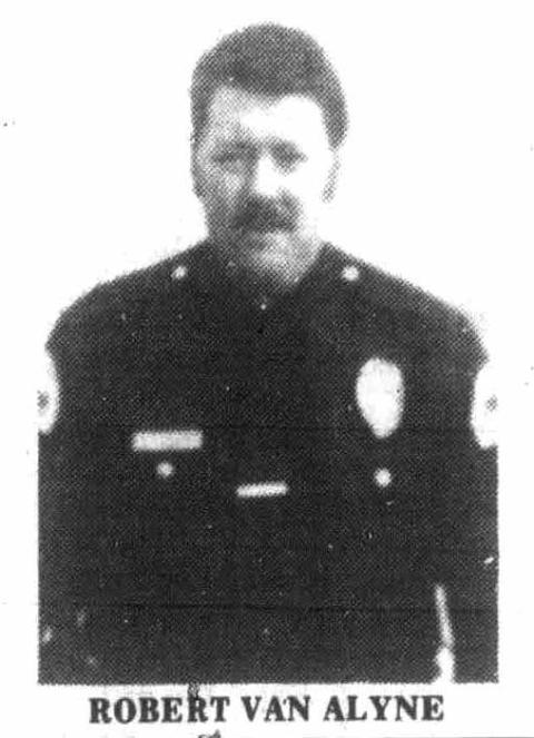 Deputy Sheriff Robert Van Alyne, who died attempting a rescue during the flood. Portrait of Robert Van Alyne in police uniform