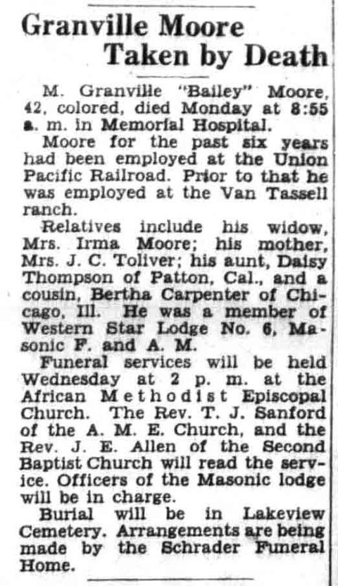 Granville Moore’s death notice from the May 20, 1935,