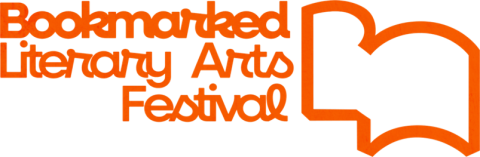 logo with outline of a book and words, "Bookmarked Literary Arts Festival"