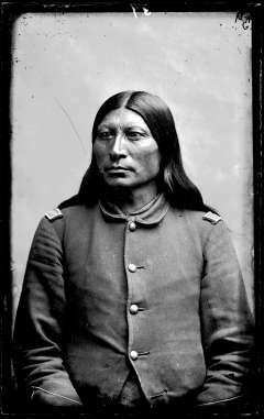 Sharp Nose, shown here in his Army uniform, led the Arapaho scouts with Gen. George Crook in 1876 in some of the last campaigns of the Indian Wars. Northern Arapaho leaders hoped good relations with the Army would bring them a reservation of their own. It didn't work out that way. American Heritage Center.