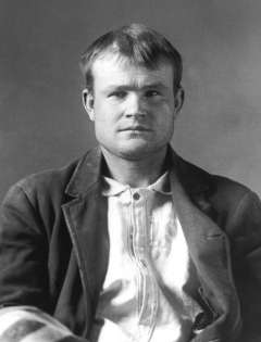 Butch Cassidy's Wyoming State Penitentiary mug shot, 1894. On July 15, 1894, he was sentenced in Fremont County, Wyoming, to two years for possession of a stolen horse and released January 19, 1896 after a pardon from Gov. W.A. Richards. Wyoming State Archives.