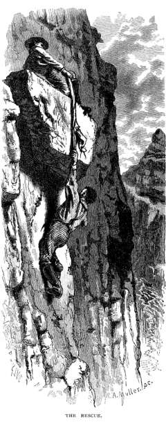 An artist’s version of Powelll’s dramatic rescue in the Grand Canyon, July 1869. Scribner’s Monthly.