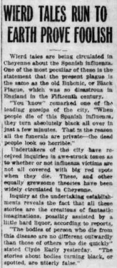 From the Wyoming State Tribune, Nov. 28, 1918. p.3.